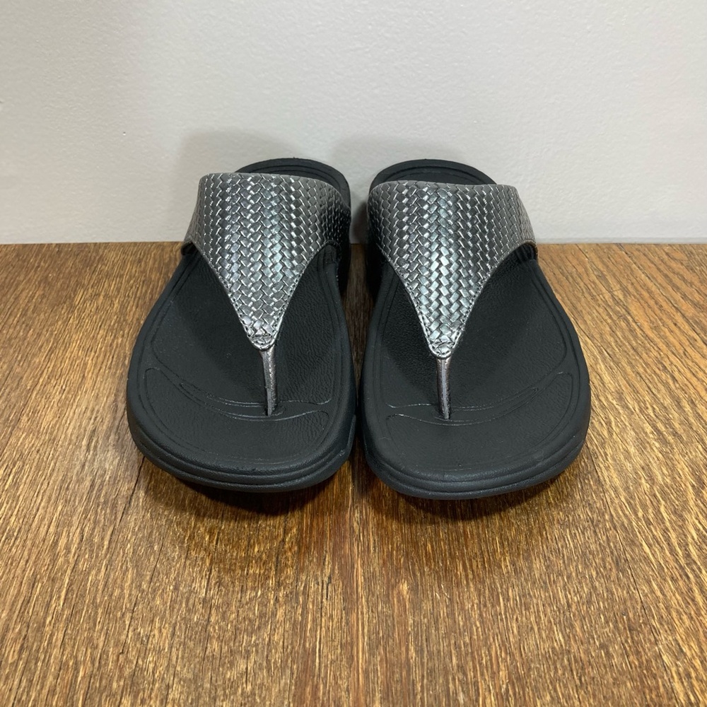 FitFlop Lulu Toe Post Sandal Women’s Size 5 Pewter Herringbone - Picture 3 of 12